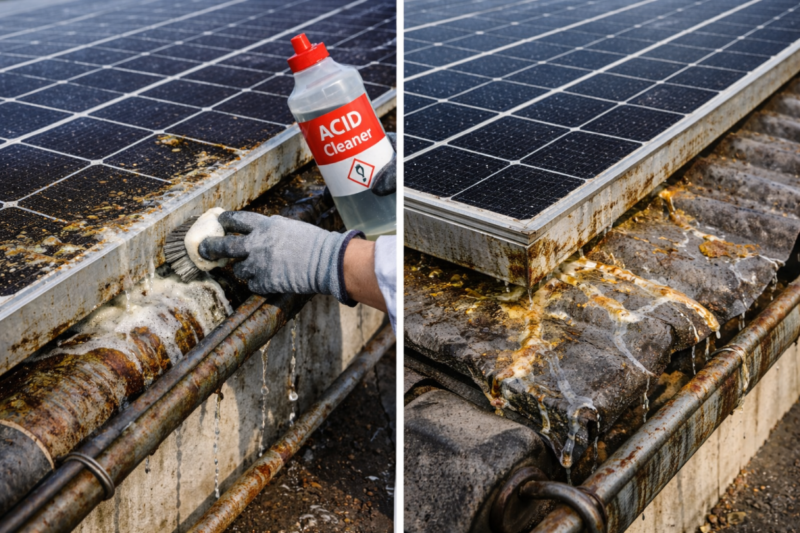 Reinigung der PV Module nur mit Säure möglich